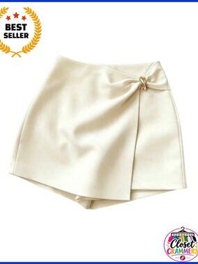 Metal Ring High Waisted A Line Mini Skorts Elegant Women's Dressy Shorts